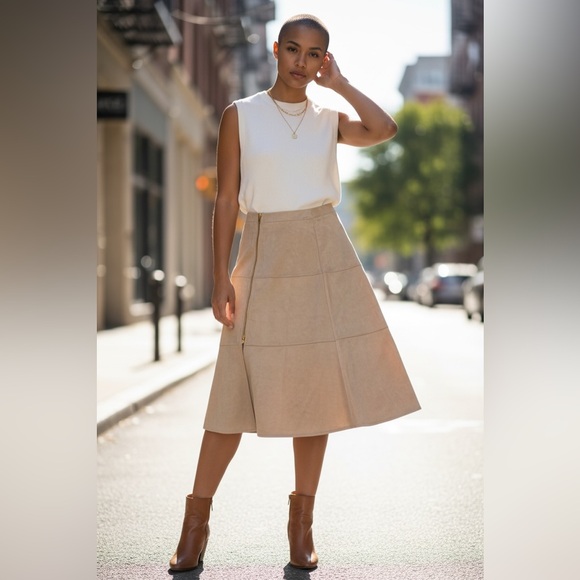 NYC Dresses & Skirts - Stunning Size S suede-like skirt NYC Beige A-Line Women's Skirt NWT